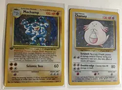 1999 Pokemon Base Set Chansey #3 & Machamp 8/102 - Image 1