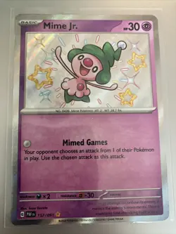 Pokemon TCG Mime Jr. 157/091 Scarlet Violet Paldean Fates Holo Shiny Rare NM - Image 1