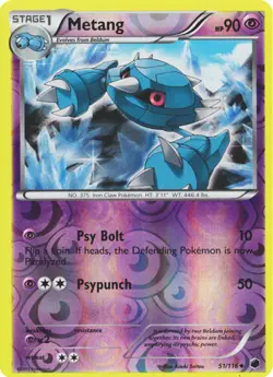 Pokemon - Metang - 51/116 - Uncommon - Reverse Holo - Plasma Freeze - NM - Image 1