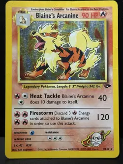 Blaine's Arcanine 1/132 Gym Challenge Unlimited Holo Pokemon Card HP - Image 1