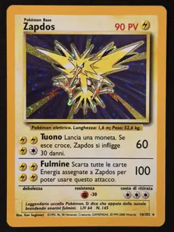 Zapdos Holo 16/102 Base Set ITA Unlimited WOTC Pokemon Vintage Originale - Image 1