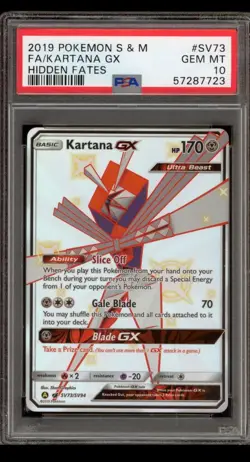 Pokemon TCG Kartana GX Full Art Shiny Holo Rare SV73/SV94 Hidden Fates PSA 10 - Image 1