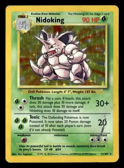 Nidoking 11/102 Holo Rare Base Set Unlimited Pokemon Card - 3 - Image 2