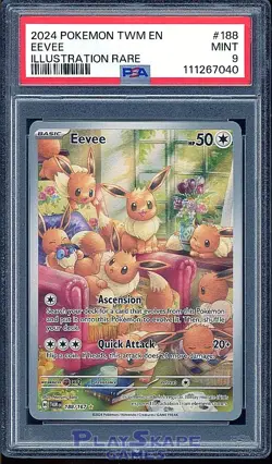 Pokemon Card PSA 9 Eevee 188/167 Twilight Masquerade Illustration Rare IR 2024 - Image 1