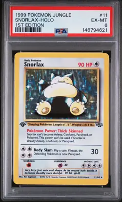 1999 Pokemon Jungle 1st Edition 11 Snorlax Holo PSA 6 146794621 - Image 1