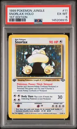 1999 POKEMON JUNGLE 1ST ED #11 SNORLAX-HOLO PSA 6 - Image 1