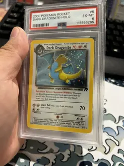 2000 POKEMON ROCKET #5 DARK DRAGONITE-HOLO PSA 6 Big swirl - Image 4