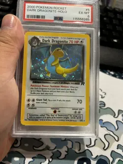 2000 POKEMON ROCKET #5 DARK DRAGONITE-HOLO PSA 6 Big swirl - Image 5