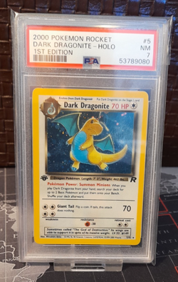 2000 Pokemon DARK DRAGONITE 5/82 Team Rocket 1st Edition Holo Rare English PSA 7 - Image 1