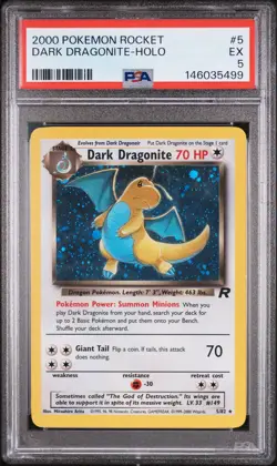 2000 Pokemon Team Rocket 5 Dark Dragonite Holo PSA 5 146035499 - Image 1