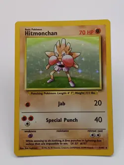 Hitmonchan 7/102 Base Set Rare Holo Pokemon Card 1999 Vintage WOTC MP - Image 1