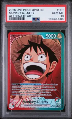 2025 ONE PIECE OP13-CARRYING ON HIS WILL ALTERNATE ART MONKEY D. LUFFY PSA 10 - Image 1