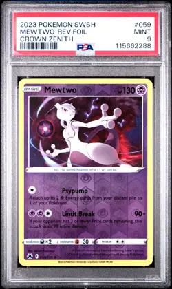 2023 Pokemon Sword & Shield Crown Zenith 059 Mewtwo Reverse Holo - PSA 9 - Image 1