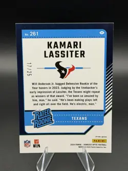 Kamari Lassiter - Rated Rookie Black Pandora Prizm /25 - 2024 Donruss Optic - Image 2