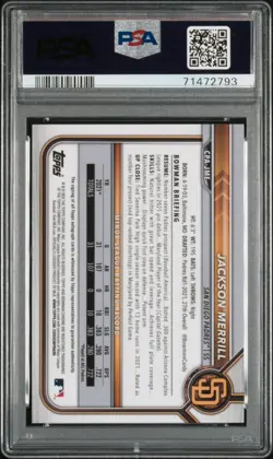 2022 Jackson Merrill 1st Bowman Chrome Auto Purple Refractor /250 PSA 9 - Image 2