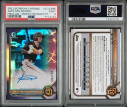 2022 Jackson Merrill 1st Bowman Chrome Auto Purple Refractor /250 PSA 9 - Image 3
