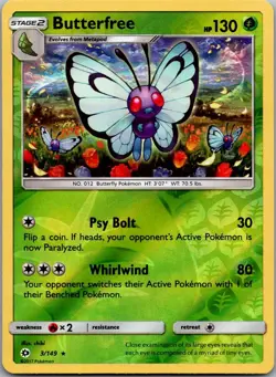 Butterfree 3/149 Rare SM Base Set Pokemon Reverse Holo Near Mint - Image 1