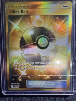 Pokemon TCG Ultra Ball 161/149 Secret Rare Gold Sun & Moon Base Set Holo NM - Image 1