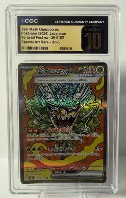 CGC PRISTINE 10 Japanese Teal Mask Ogerpon Ex 201/187 SAR SV8a:Terastal Festival - Image 1