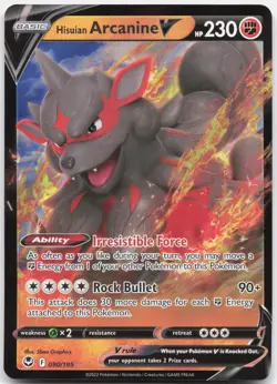 Hisuian Arcanine V 090/195 Holo V Rare Silver Tempest Pokemon Holo Near Mint - Image 1