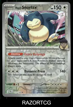 HOP'S SNORLAX 117/159 R JOURNEY TOGETHER POKEMON REVERSE HOLO NM/M - Image 1
