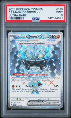 2024 POKEMON TWM EN-TWILIGHT MASQUERADE #199 CORNERSTONE MASK OGERPON EX PSA 9 - Image 1