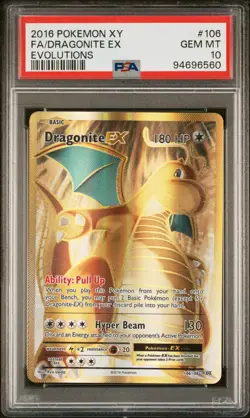 2016 POKEMON XY EVOLUTIONS #106 FULL ART/DRAGONITE EX PSA 10 - Image 1