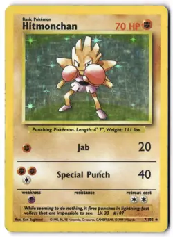 Pokemon Card - Hitmonchan 7/102 Holo Rare - Base Set Unlimited - MP - Image 1