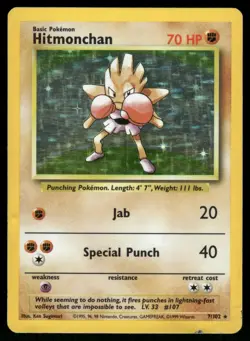 Hitmonchan 7/102 Holo Rare Base Set Unlimited Pokemon Holo MP - Image 1