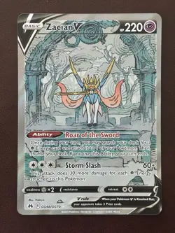 Pokemon TCG Zacian v Full Art Ultra Rare Holo Card GG48/GG70 Crown Zenith NM - Image 1