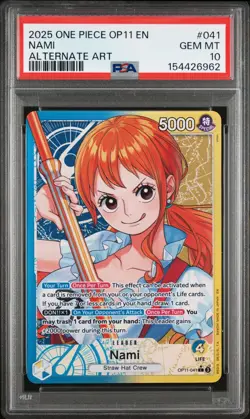 2025 One Piece OP11 041 A Fist Of Divine Speed Nami Alt Art PSA 10 English - Image 1