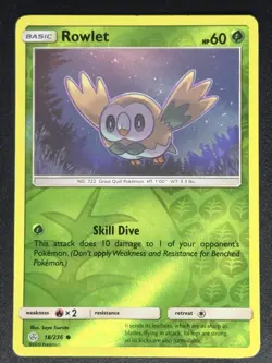 Rowlet 18/236 Reverse Holo SM - Cosmic Eclipse Pokemon Card TCG - Image 1