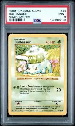 Pokemon Bulbasaur 44/102 Base Set Shadowless PSA 9 1999 English Vintage - Image 1