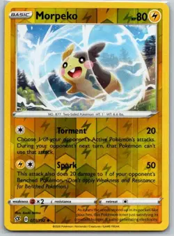 Morpeko 073/192 Uncommon Rebel Clash Pokemon Reverse Holo Near Mint - Image 1