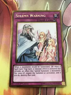PGL2-EN068 Solemn Warning Gold Rare 1st Edition Mint YuGiOh Card - Image 1