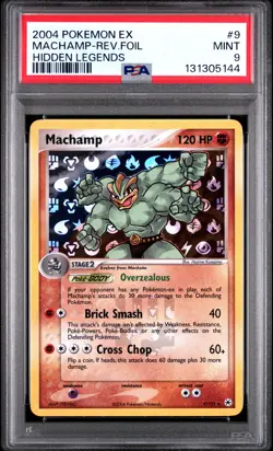 2004 POKEMON EX HIDDEN LEGENDS #9 MACHAMP-REVERSE FOIL PSA 9 - Image 1