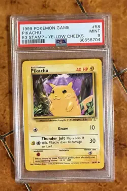 1999 Pokemon Game 58 Pikachu E3 Stamp Yellow Cheeks PSA 9 - Image 1