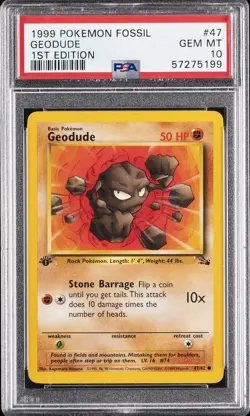 1999 POKEMON FOSSIL 1ST EDITION #47 GEODUDE PSA 10 - Image 1