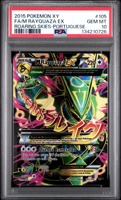 2015 POKEMON XY ROARING SKIES PORTUGUESE #105 FULL ART/M RAYQUAZA EX PSA 10 - Image 1