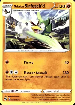 GALARIAN SIRFETCH'D 098/189 Pokemon Card Darkness Ablaze Near Mint - Image 1