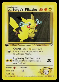 Pokemon Card - Lt. Surge's Pikachu Gym Heroes 81/132 1st Edition Common - Image 1