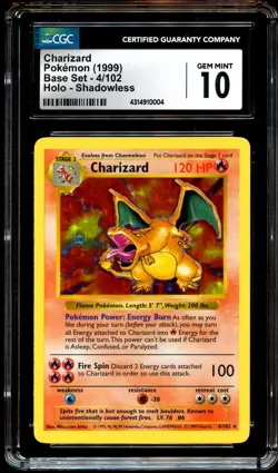 CGC 10 GEM MINT Charizard 4/102 SHADOWLESS HOLO RARE Base Set Pokemon Card 004 - Image 2