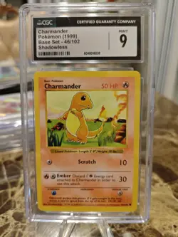 CGC 9 Charmander 46/102 Shadowless 1999 Pokemon TCG Base Set Graded - Image 1