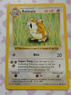 Raticate 40/102 Shadowless Rare Base Set - Pokemon Card WOTC - Image 1