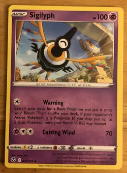 2022 Pokemon TCG Sword & Shield Silver Tempest Sigilyph Card #075/195 NM - Image 1