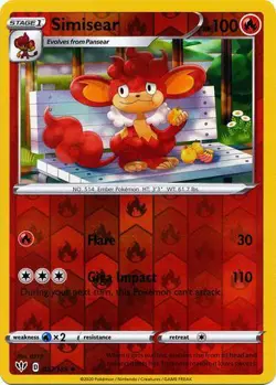 Pokemon TCG Darkness Ablaze - Simisear 027/189 (Reverse Holo) - Image 1