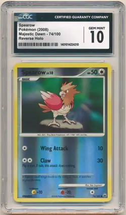 2008 Pokemon Majestic Dawn Spearow Reverse Holo #74/100 CGC 10 GEM MINT - Image 1