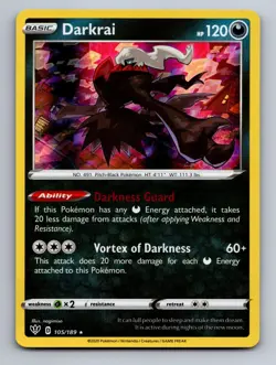 Darkrai 105/189 Holo Rare Darkness Ablaze Pokemon Near Mint - Image 1