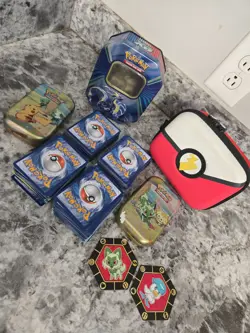 370 Pokemon Lot Of Cards With Case And Tins Read Description - Image 1