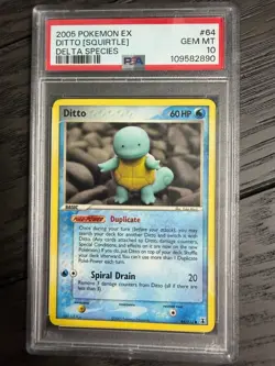2005 POKEMON EX DELTA SPECIES #64 DITTO [SQUIRTLE] PSA 10 - Image 1